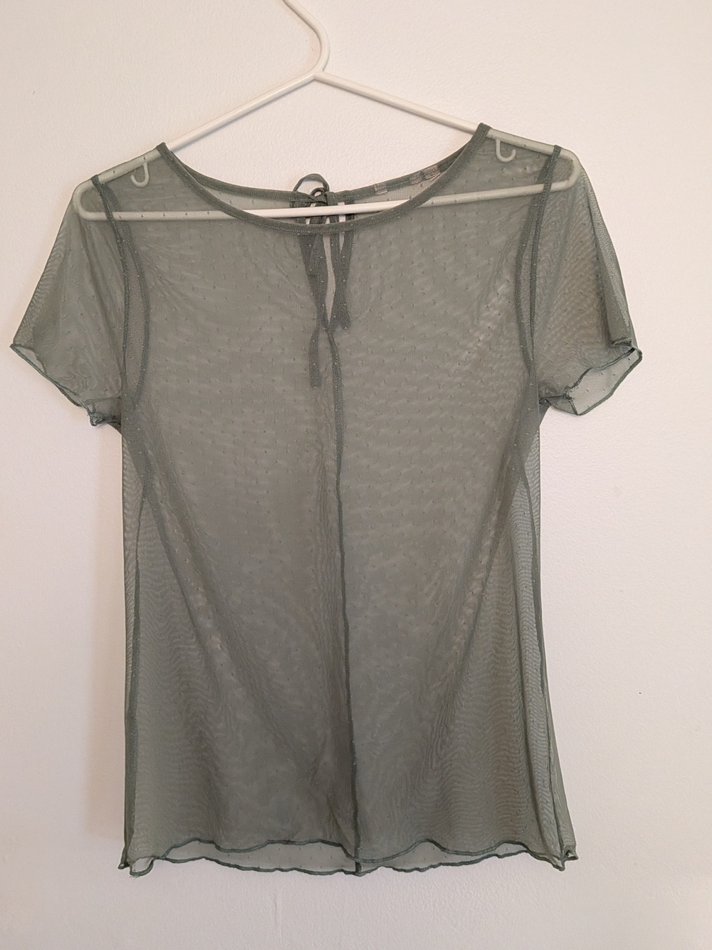 Sheer Short-Sleeve Mesh Top in Sage Green